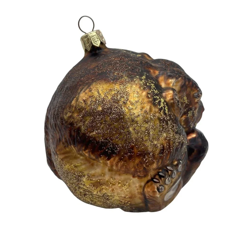 Slavic Treasures Brown bear blown glass Christmas tree ornament glitter Grizzly‎